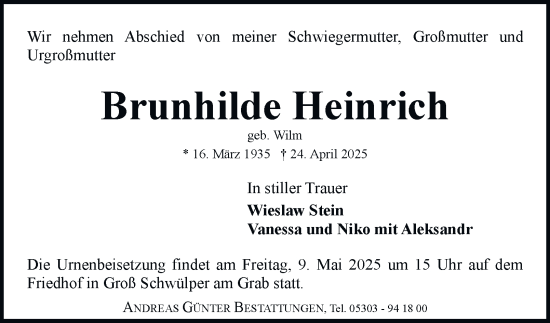 Traueranzeige von Brunhilde Heinrich 