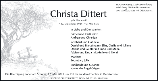 Traueranzeige von Christa Dittert 