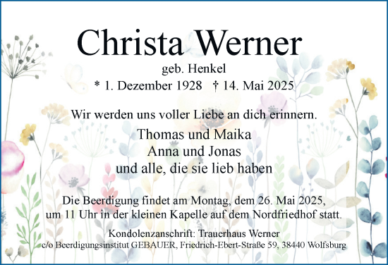 Traueranzeige von Christa Werner 