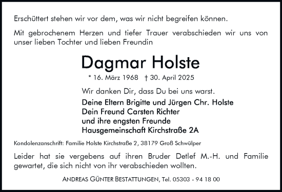 Traueranzeige von Dagmar Holste 