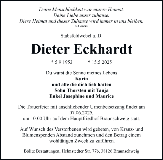 Traueranzeige von Dieter Eckhardt 