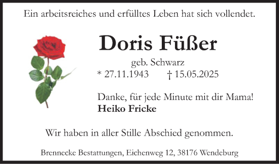Traueranzeige von Doris Füßer 