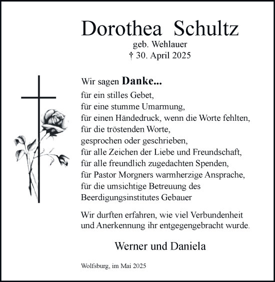 Traueranzeige von Dorothea Schultz 