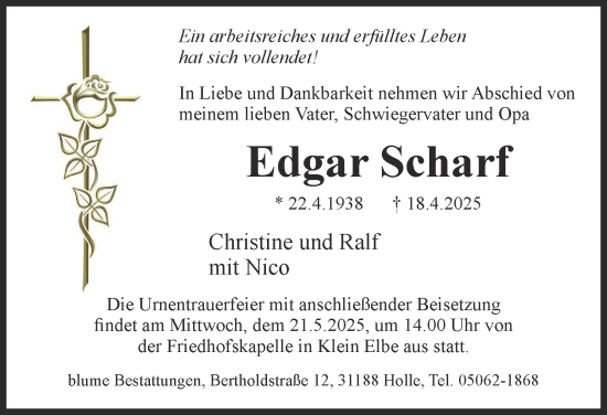 Traueranzeige von Edgar Scharf von Salzgitter-Zeitung