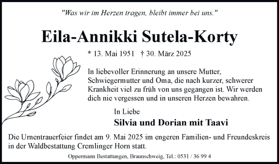 Traueranzeige von Eila-Annikki Sutela-Korty 