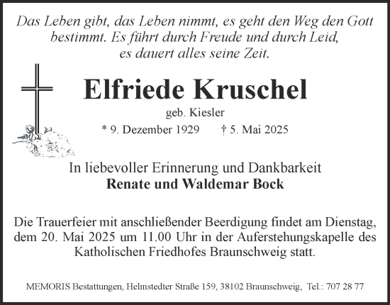 Traueranzeige von Elfriede Kruschel 