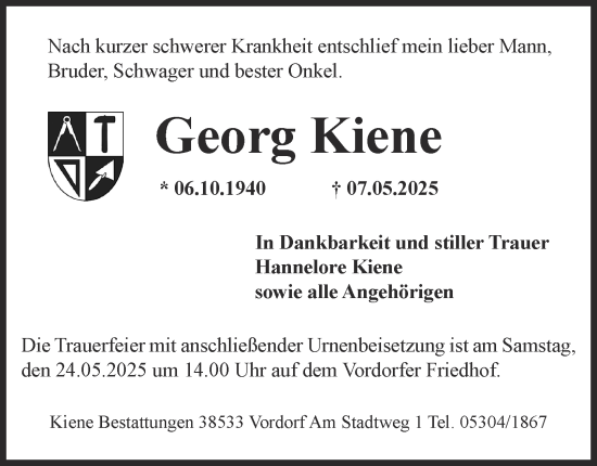 Traueranzeige von Georg Kiene 