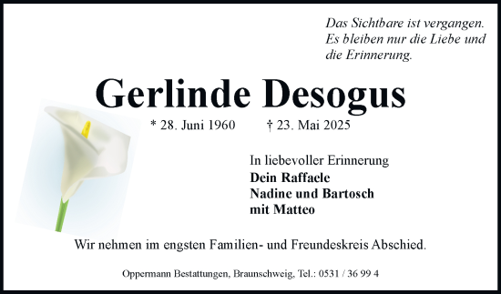 Traueranzeige von Gerlinde Desogus 