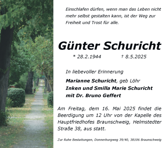 Traueranzeige von Günter Schuricht 
