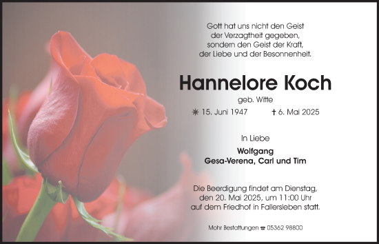 Traueranzeige von Hannelore Koch 