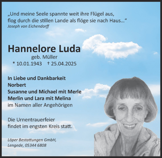 Traueranzeige von Hannelore Luda 