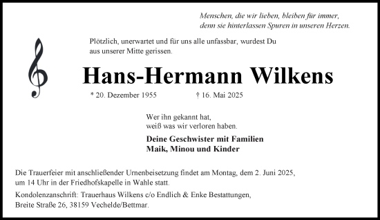 Traueranzeige von Hans-Hermann Wilkens von Peiner Nachrichten