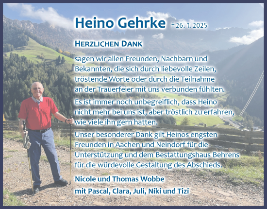 Traueranzeige von Heino Gehrke 