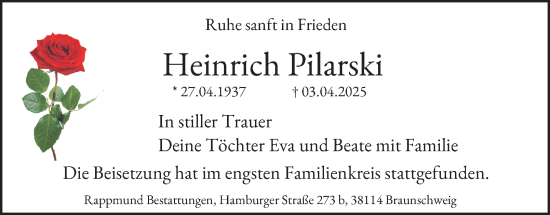 Traueranzeige von Heinrich Pilarski 