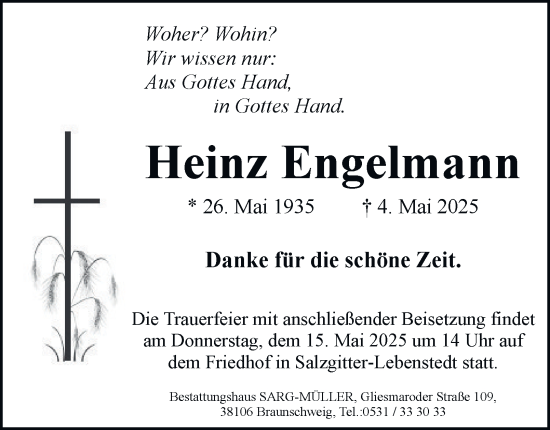 Traueranzeige von Heinz Engelmann von Salzgitter-Zeitung