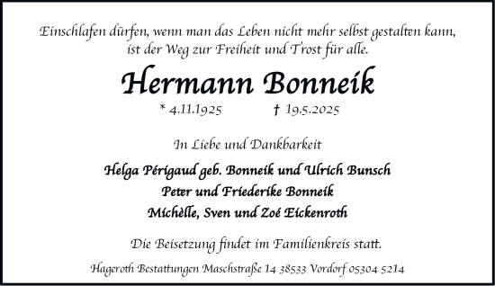 Traueranzeige von Hermann Bonneik 