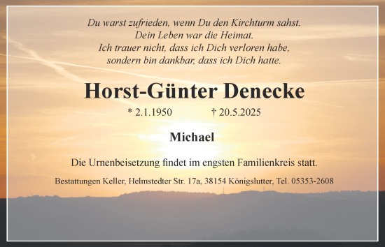 Traueranzeige von Horst-Günter Denecke von Helmstedter Nachrichten