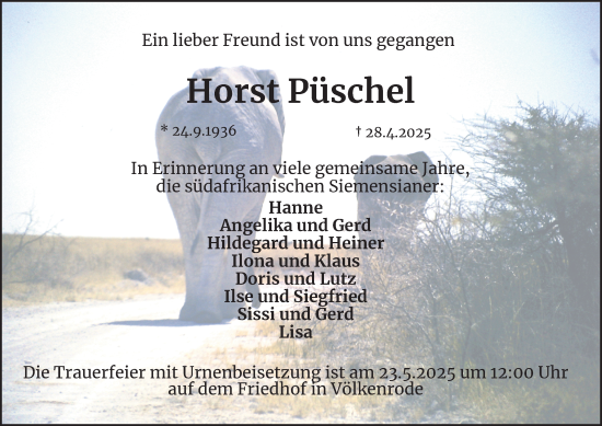 Traueranzeige von Horst Püschel 