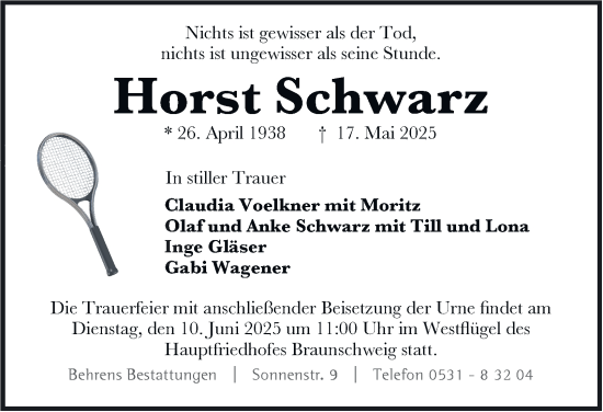 Traueranzeige von Horst Schwarz 