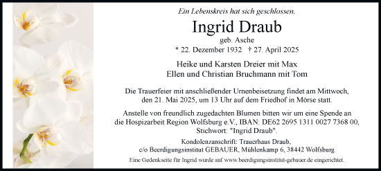 Traueranzeige von Ingrid Draub 