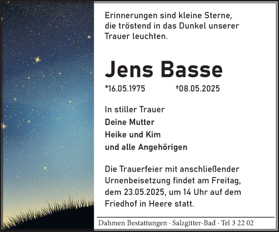 Traueranzeige von Jens Basse von Salzgitter-Zeitung