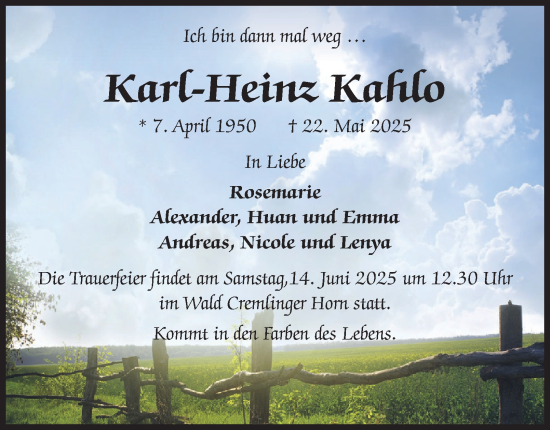 Traueranzeige von Karl-Heinz Kahlo von Peiner Nachrichten