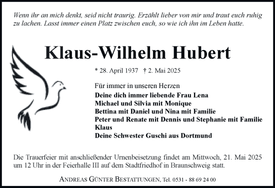 Traueranzeige von Klaus-Wilhelm Hubert 
