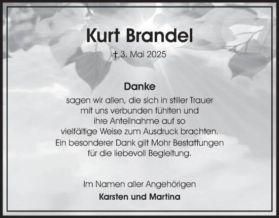 Traueranzeige von Kurt Brandel 