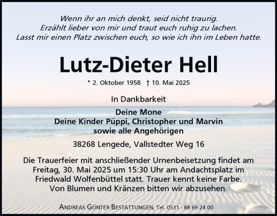 Traueranzeige von Lutz-Dieter Hell von Salzgitter-Zeitung