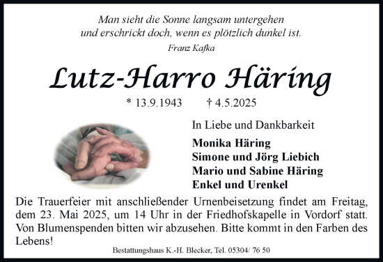 Traueranzeige von Lutz-Harro Häring 