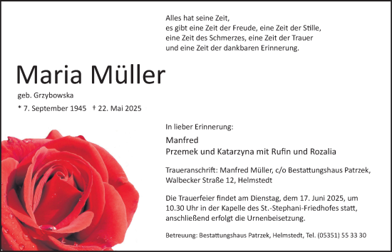 Traueranzeige von Maria Müller von Helmstedter Nachrichten