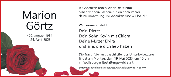 Traueranzeige von Marion Görtz 