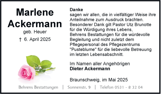 Traueranzeige von Marlene Ackermann 