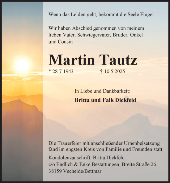 Traueranzeige von Martin Tautz von Peiner Nachrichten