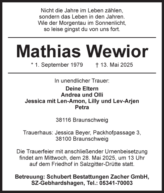 Traueranzeige von Mathias Wewior 