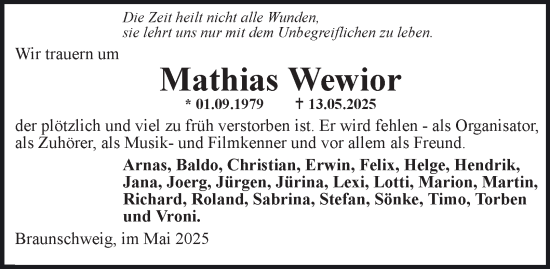 Traueranzeige von Mathias Wewior von Salzgitter-Zeitung