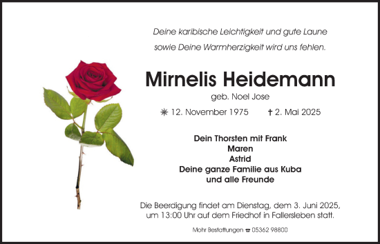 Traueranzeige von Mirnelis Heidemann 