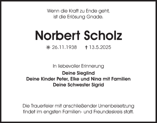 Traueranzeige von Norbert Scholz 