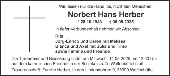 Traueranzeige von Norbert Hans Herber von Wolfenbütteler Zeitung