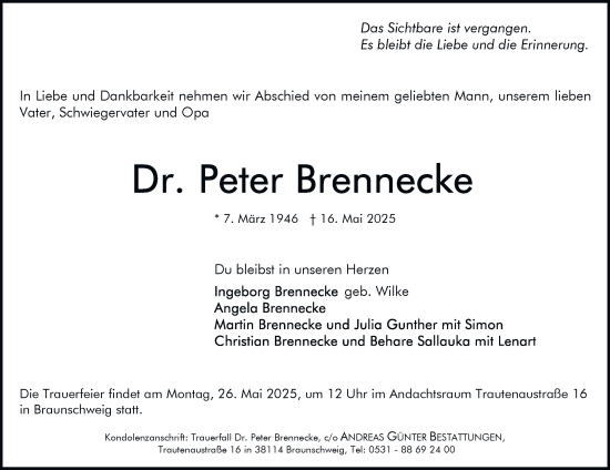 Traueranzeige von Peter Brennecke 