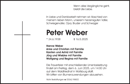 Traueranzeige von Peter Weber 