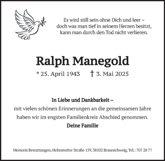 Traueranzeige von Ralph Manegold 