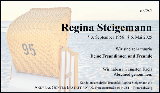 Traueranzeige von Regina Steigemann 
