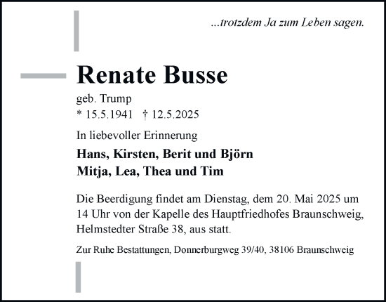 Traueranzeige von Renate Busse 