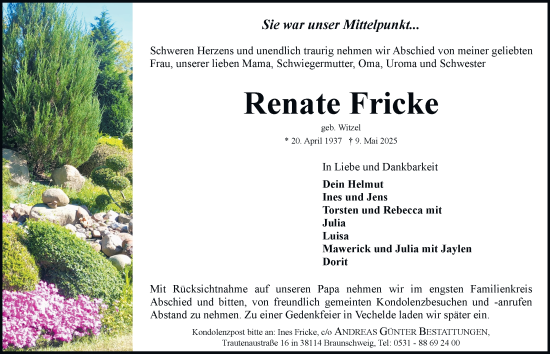 Traueranzeige von Renate Fricke 