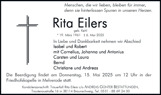 Traueranzeige von Rita Eilers 