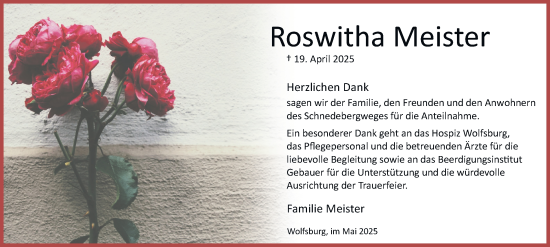 Traueranzeige von Roswitha Meister 