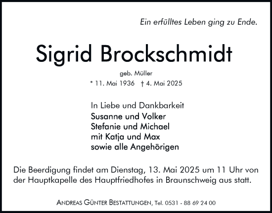 Traueranzeige von Sigrid Brockschmidt 