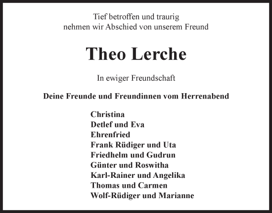 Traueranzeige von Theo Lerche 