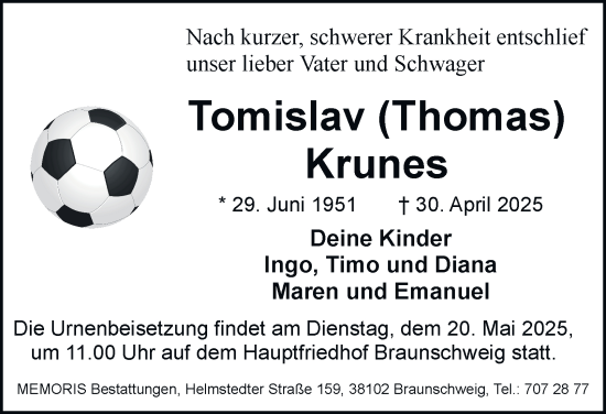 Traueranzeige von Tomislav (Thomas) Krunes 
